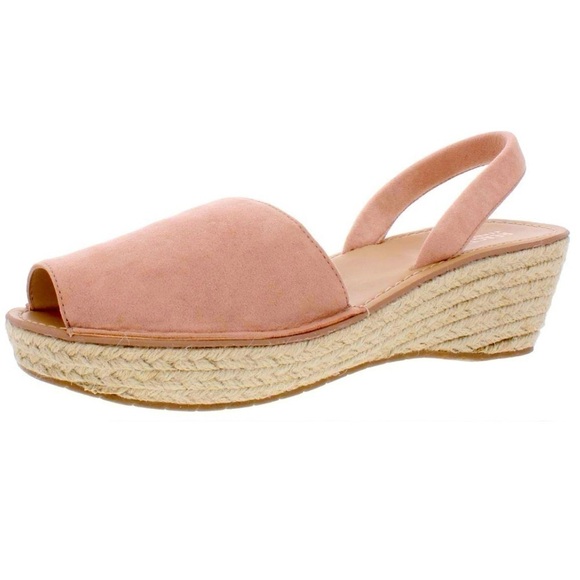 KENNETH COLE SOFT NUBUCK BLUSH SLINGBACK ESPADRILLE RAFFIA PEEP TOE SANDAL SZ 10 - Picture 1 of 10